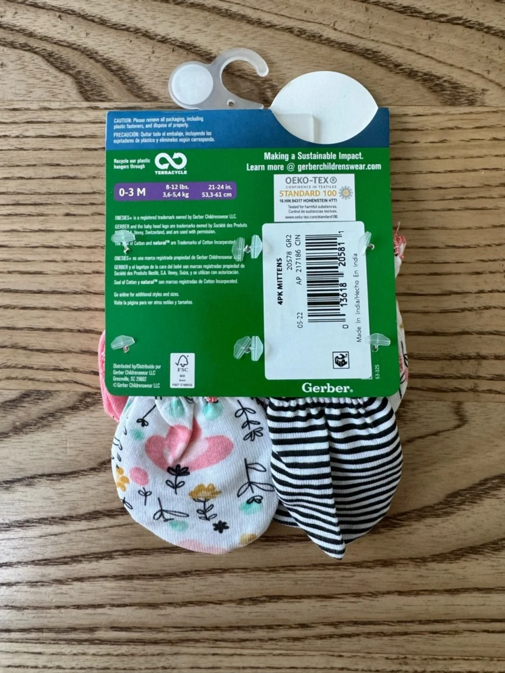 Gerber Baby Soft Pink & Floral 4-Pack Mittens